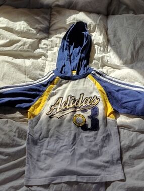 Adidas Kids Blue & Yellow Hooded Raglan Tee